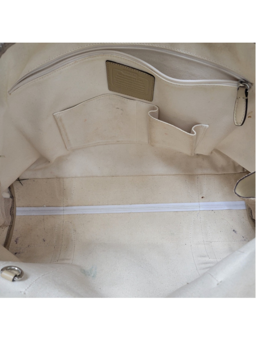 Coach Bleecker Preston Large Women Satchel Beige/White Stripe Coated Canvas Bag - Picture 8 of 9